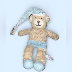 ZUBELS SLEEPY TIME BEAR KNIT PLUSH, Blue Hat BABY TOY LOVEY No Outfit